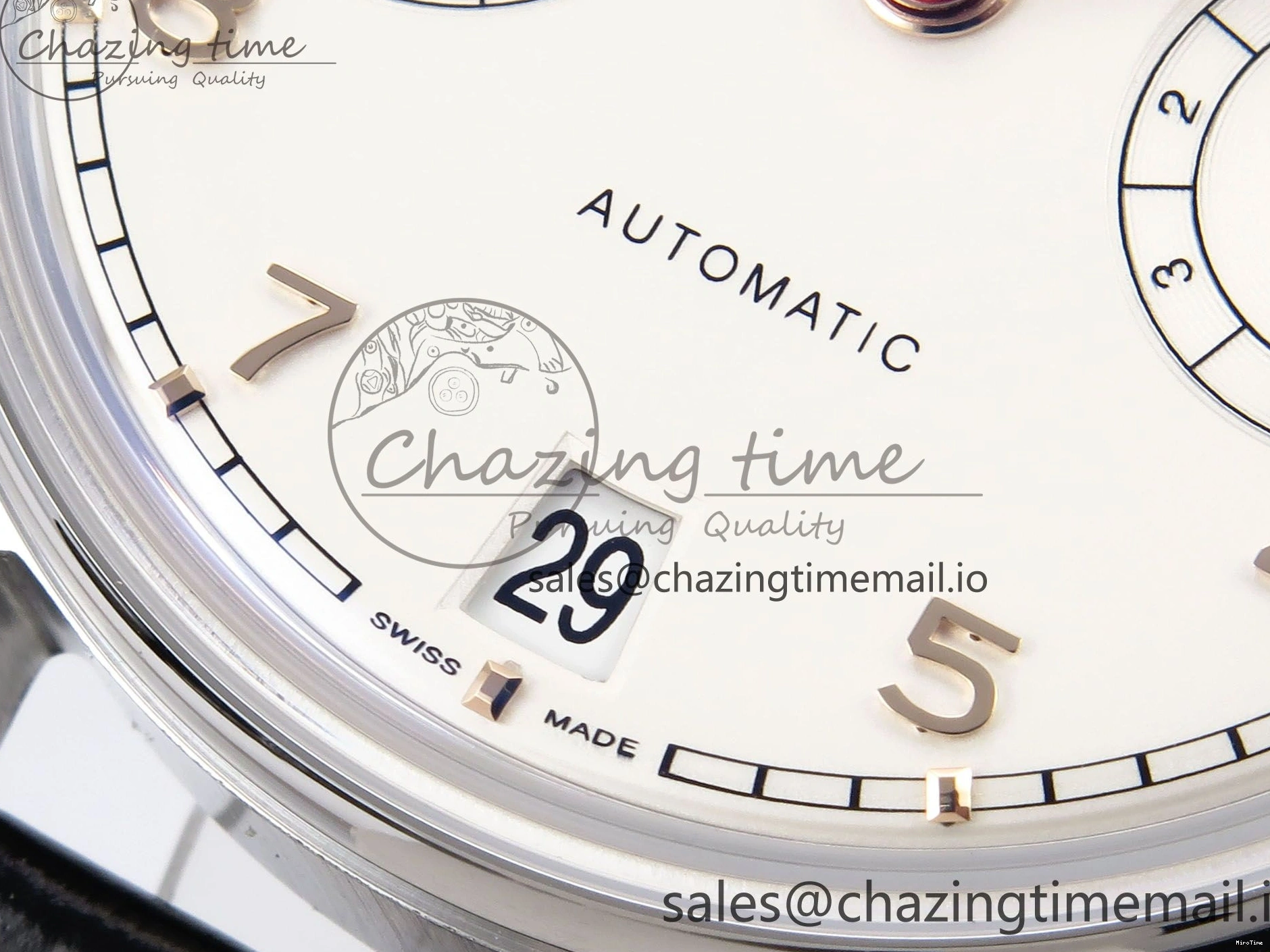 MIROTIME 0302 OnTrend Portugieser Automatic 42mm SS APSF 1:1 Best Edition White RG Dial on Black Leather Strap A 7010